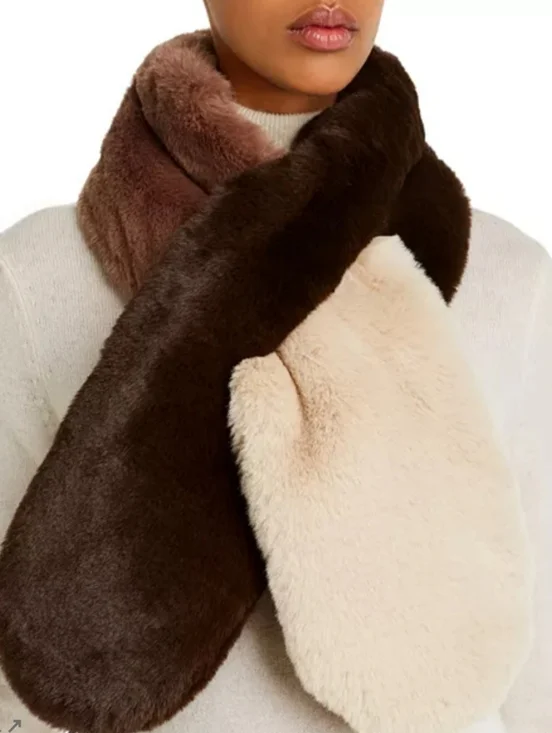 Echo Two-Tone Faux Fur Scarf in Brown, Dark Brown & Cream - Picture 1 of 5